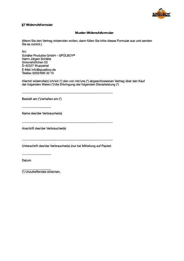 Schäfer Produkte GmbH Widerruf D
